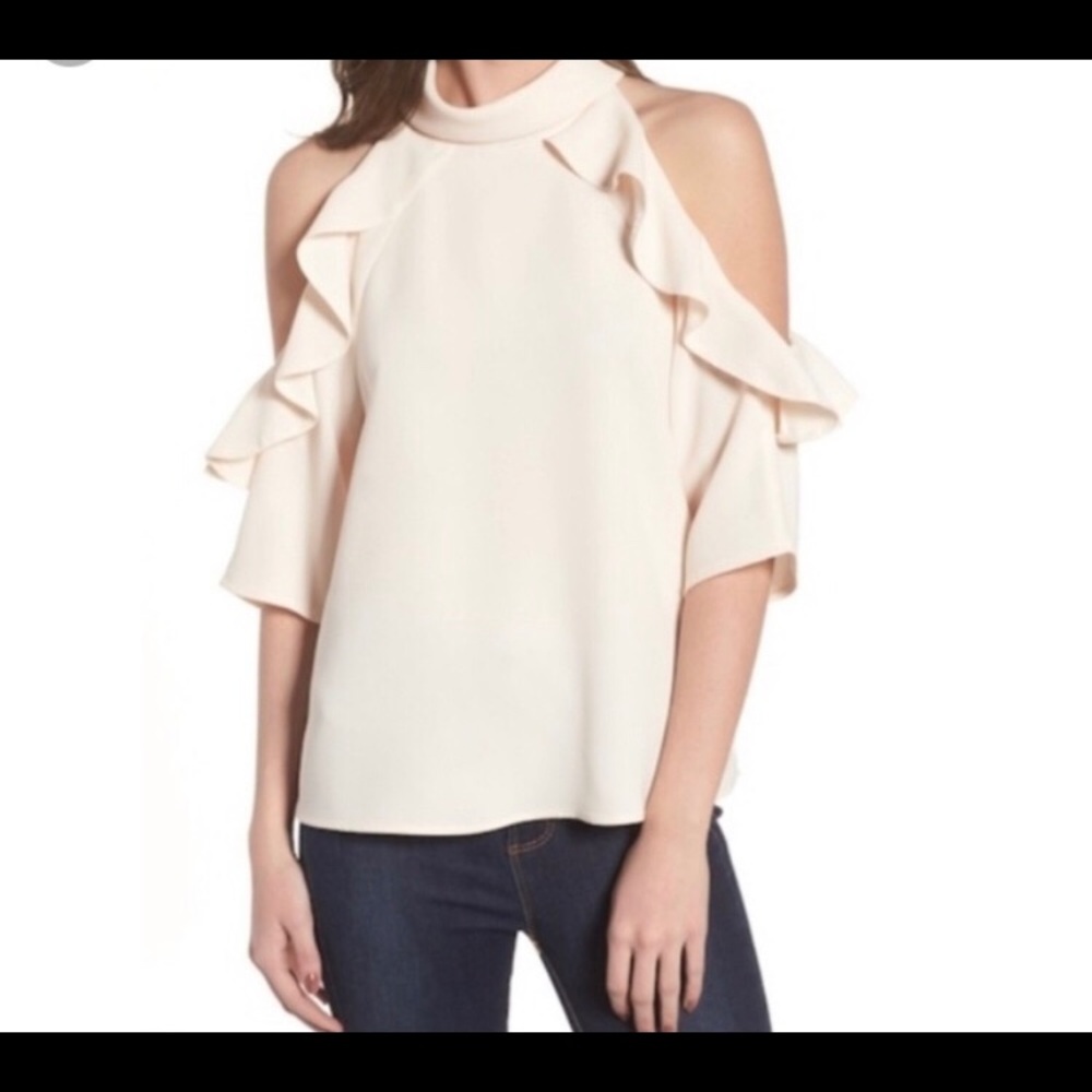 Topshop Peach Cold Shoulder Ruffle Blouse
